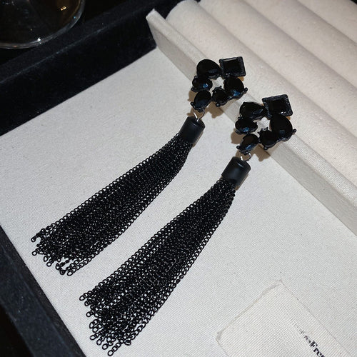 Alloy Rhinestone Irregular Geometric Tassel Drop Earrings With Silver Pins For Niche Fashion Style