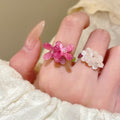 Glass Bead Resin Flower Beaded Ring For Women view 3