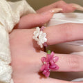 Glass Bead Resin Flower Beaded Ring For Women view 4