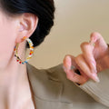 Metal Silver Needle Colorful Crystal Wrapped Letter Hoop Earrings Korean Fashion Niche Design view 3