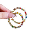 Metal Silver Needle Colorful Crystal Wrapped Letter Hoop Earrings Korean Fashion Niche Design view 5