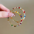Metal Silver Needle Colorful Crystal Wrapped Letter Hoop Earrings Korean Fashion Niche Design view 2