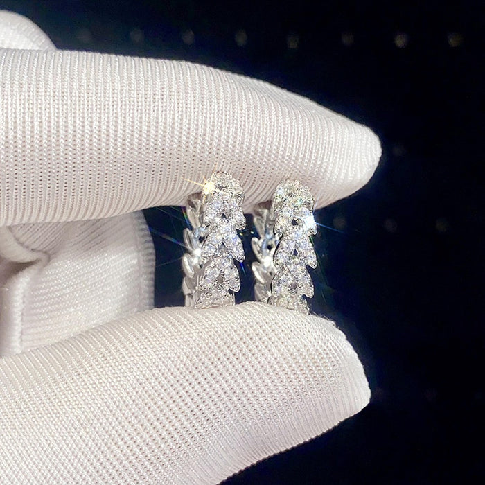 Women's Metal Micro Pave Leaf Earrings Small Delicate Daily Wear Fashion Niche Jewelry