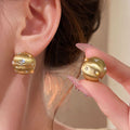 18K Gold Plated Brushed Metal Round Zircon Stud Earrings With Silver Posts For Women view 2