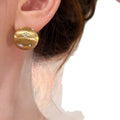 18K Gold Plated Brushed Metal Round Zircon Stud Earrings With Silver Posts For Women view 5