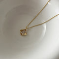 18K Gold Plated Copper Zircon Hollow Square Pendant Necklace Minimalist Luxury Clavicle Chain view 4