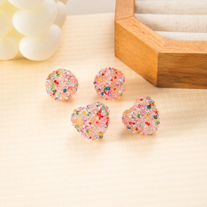 Cute Dopamine Colorful Resin Rhinestone Round Heart Studs Silver Needle Fashion Earrings