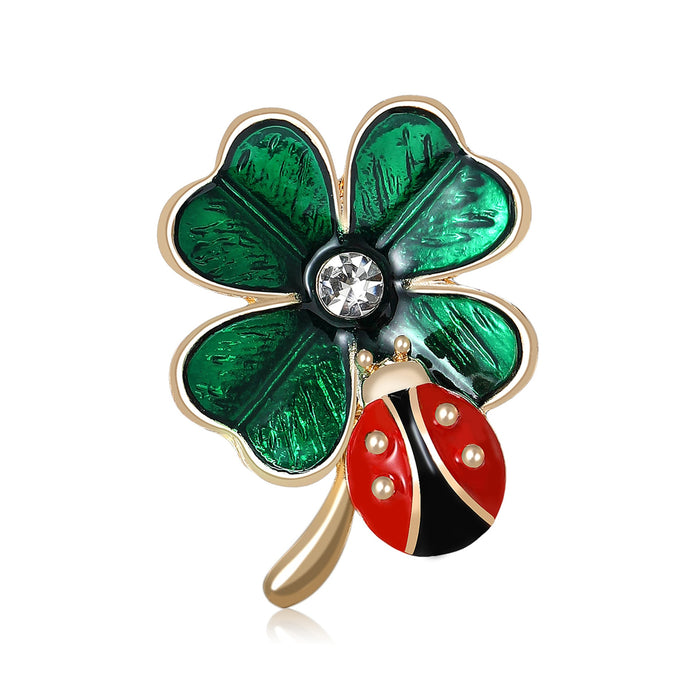 Alloy Enamel Ladybug Clover Brooch Pin For Fun Apparel Decoration
