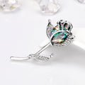 Green Silver Tone Rose Shell Metal Brooch Pin for Jackets and Lapels view 3