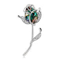 Green Silver Tone Rose Shell Metal Brooch Pin for Jackets and Lapels view 6