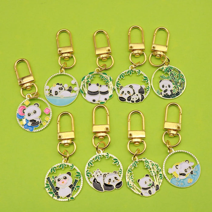 Zinc Alloy Panda Bamboo Keychain For School Bag Car Gift