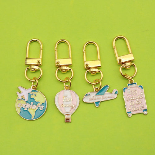 Zinc Alloy Airplane Globe Hot Air Balloon Keychain DIY Gift