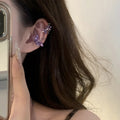 Purple Butterfly Zircon Copper Clip-on Earrings Fashion OL No-Piercing Ear Cuff Jewelry view 2