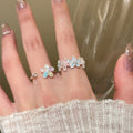 Copper Colorful Enamel Zircon Flower Open Ring Fresh Elegant Adjustable Finger Jewelry view 3