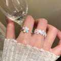 Copper Colorful Enamel Zircon Flower Open Ring Fresh Elegant Adjustable Finger Jewelry view 2