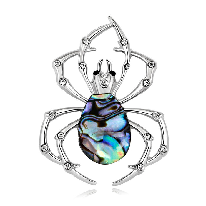 Blue Silver Tone Spider Shell Metal Brooch Pin for Jackets and Lapels
