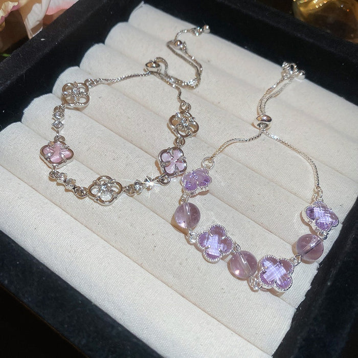 Crystal Rhinestone Flower Adjustable Bangle Fashion OL Light Luxury Bracelet Jewelry