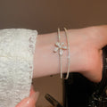 Copper Zircon Flower Double Layer Open Bangle For Women Light Luxury Fashion OL Jewelry view 3