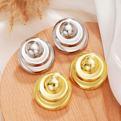 Exaggerated Punk Heavy Round Disc Stud Earrings For Women, Statement Designer Fashion Jewelry