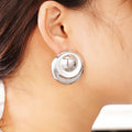 Exaggerated Punk Heavy Round Disc Stud Earrings For Women, Statement Designer Fashion Jewelry view 3