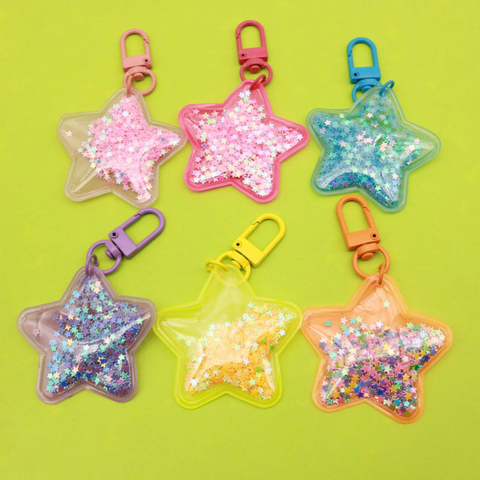 PVC Glitter Star Keychain Transparent Sequin Bag Charm Gift