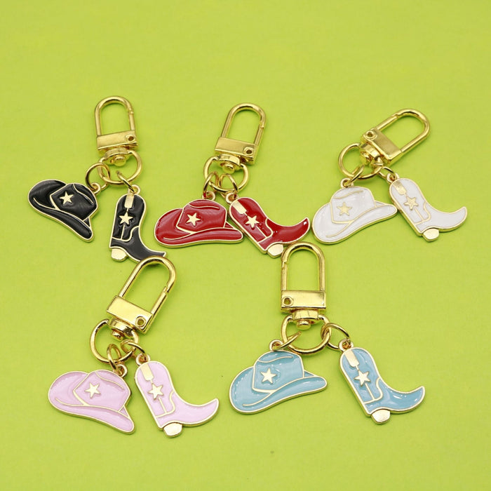 Zinc Alloy Cowboy Hat And Boots Keychain For Couples Bag Charm