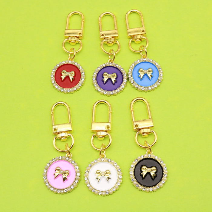 Zinc Alloy Heart Pearl Bow Keychain For Bag Charm Gift