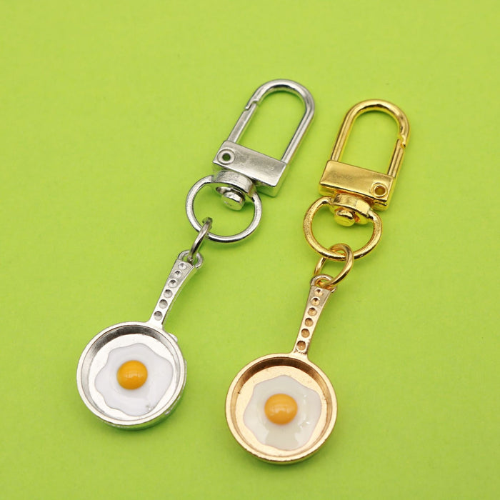 Metal Frying Pan Egg Keychain Bag Charm