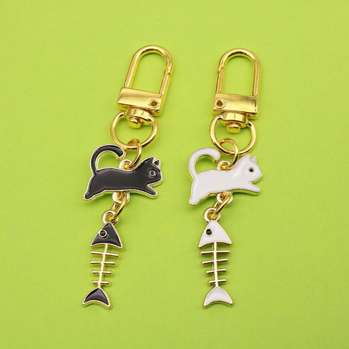 Metal Fishbone Cat Keychain Bag Charm