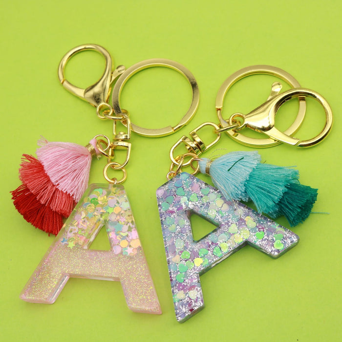Beige Letter Keychain with White Tassel Gift