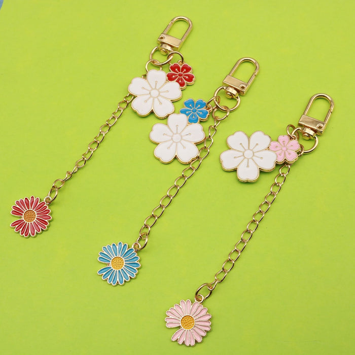 Metal Floral Letter Keychain Phone Case Bag Charm Gift