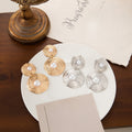 Vintage Luxury Textured Gold Alloy Double Round Disc Faux Pearl Drop Statement Stud Earrings view 2