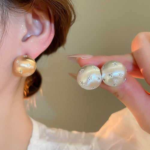 18K Gold Plated Copper Round Zircon Stud Earrings With Silver Pins, Brushed Vintage Style