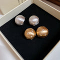 18K Gold Plated Copper Round Zircon Stud Earrings With Silver Pins, Brushed Vintage Style view 3