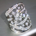 Sparkling Zircon Inlaid Women's Ring, Elegant Heavy Design Geometric Line Finger Jewelry view 2