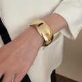 Irregular Geometric Smooth Twisted Open Bangle, Multi Material Statement Jewelry view 4