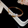 Pearl And Crystal Double Layer Open Cuff Bangle French Light Luxury Fashion Jewelry view 3