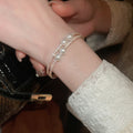 Pearl And Crystal Double Layer Open Cuff Bangle French Light Luxury Fashion Jewelry view 2