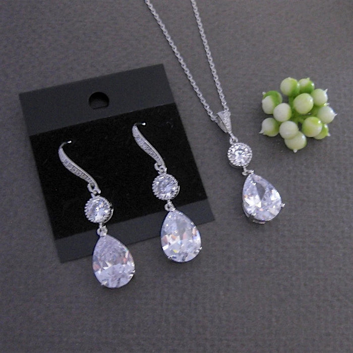 Luxury Bridal Jewelry Set With Water Drop Earrings And Necklace For Wedding Banquet Accessories