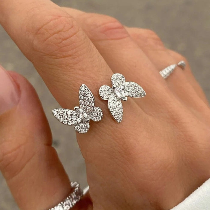 Korean Japanese Forest Style Delicate Butterfly Adjustable Open Ring For Women Sweet Niche Jewelry