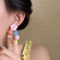 Resin Colorful Flower Tassel Drop Earrings With Silver Needle Sweet Summer Fresh Style view 3