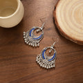 Vintage Ethnic Miao Silver Alloy Crescent Tassel Bell Hook Dangle Earrings For Women Travel Bohemian Earrings view 4