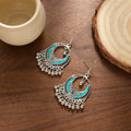 Vintage Ethnic Miao Silver Alloy Crescent Tassel Bell Hook Dangle Earrings For Women Travel Bohemian Earrings view 3