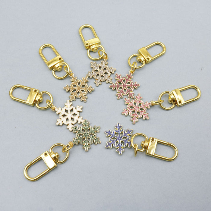 Metal Christmas Snowflake Dangle Keychain Bag Charm Gift for Holiday
