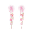 Chiffon Fabric Flower Sequin Tassel Drop Earrings With Silver Pins For Elegant Vacation Style view 5
