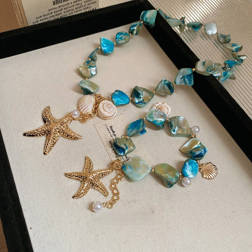 Imitation Pearl Shell Conch Starfish Jewelry Set Beach Vacation Geometric Clavicle Necklace