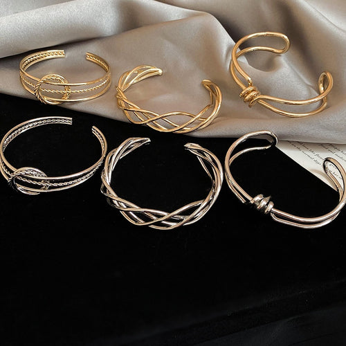Irregular Twisted Metal Open Bangle Niche Designer Statement Bracelet With Premium Look