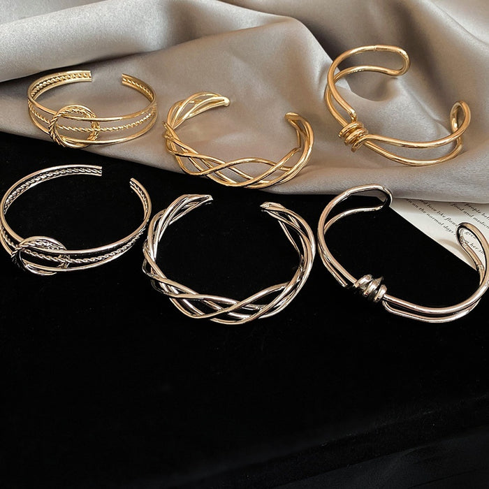 Irregular Twisted Metal Open Bangle Niche Designer Statement Bracelet With Premium Look