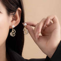 Elegant Chinese Style Pearl Stud Hollow Gourd Bamboo Leaf Rhinestone Gold Alloy Drop Earrings view 1