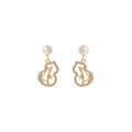 Elegant Chinese Style Pearl Stud Hollow Gourd Bamboo Leaf Rhinestone Gold Alloy Drop Earrings view 5